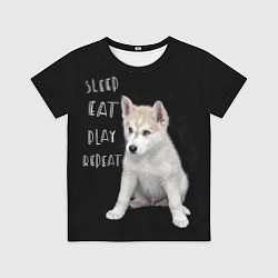 Детская футболка Sleep Eat Play Repeat Хаски щенок