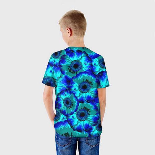 Детская футболка Голубые хризантемы / 3D-принт – фото 4