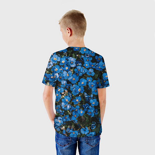 Детская футболка Поле синих цветов фиалки лето / 3D-принт – фото 4