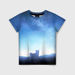 Детская футболка Силуэт корги ночь космос дымка