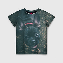 Детская футболка Бульдог морда собакена черного