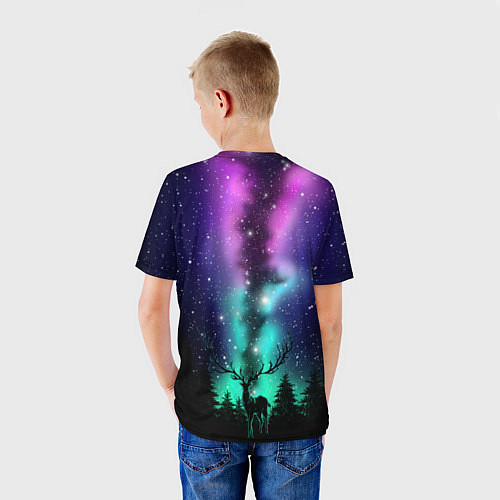 Детская футболка Силуэт оленя северное сияние / 3D-принт – фото 4