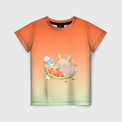 Детская футболка Семейство Тоторо ест арбуз