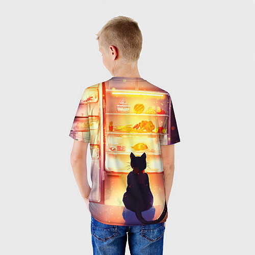 Детская футболка Черный кот холодильник ночь / 3D-принт – фото 4