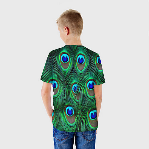 Детская футболка Павлин на фоне своих перьев / 3D-принт – фото 4