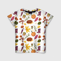 Детская футболка Уют, ежи, листья и банка варенья