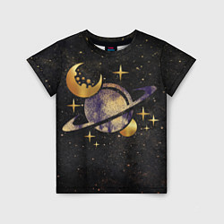 Детская футболка Сатурн, луна, спутник и звезды