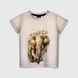 Детская футболка Акварельный слон брызги