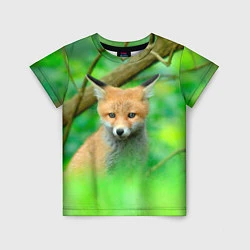 Детская футболка Лисенок в зеленом лесу