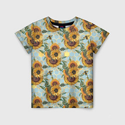 Детская футболка Подсолнухи и пчёлы на голубом
