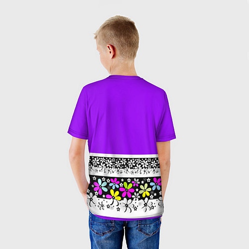 Детская футболка Яркий фиолетовый цветочный / 3D-принт – фото 4