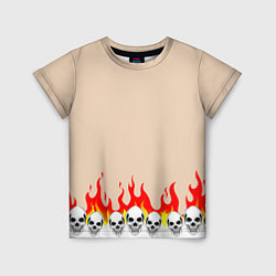 Детская футболка Черепа в Огне Бежевый