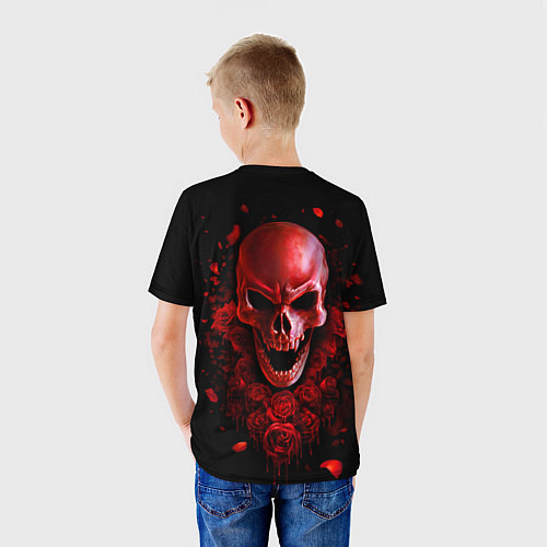 Детская футболка Красный череп в кровавых розах / 3D-принт – фото 4
