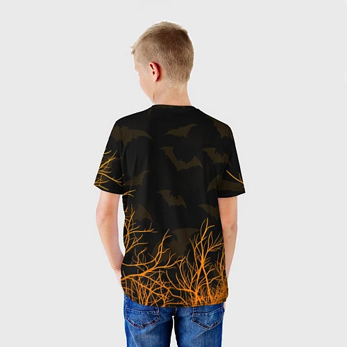 Детская футболка HALLOWEEN FOREST BATS ЛЕТУЧИЕ МЫШИ В ЛЕСУ ХЕЛЛОУИН / 3D-принт – фото 4