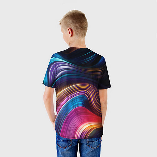 Детская футболка Цветные неоновые волны / 3D-принт – фото 4