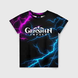 Футболка детская GENSHIN IMPACT NEON FLASH НЕОНОВЫЕ РАЗРЯДЫ МОЛНИЙ, цвет: 3D-принт