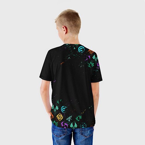 Детская футболка GENSHIN IMPACT NEON LOGO RAINBOW STYLE, ЭМБЛЕМЫ / 3D-принт – фото 4