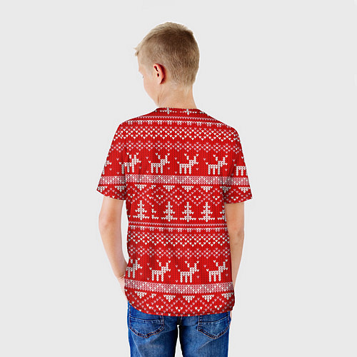 Детская футболка Новогодний узор с оленями и елкой / 3D-принт – фото 4