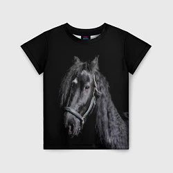 Детская футболка Лошадь на черном фоне