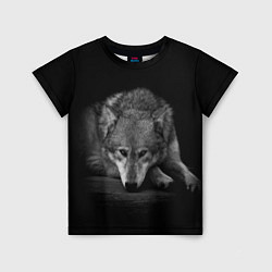Детская футболка Волк, на черном фоне