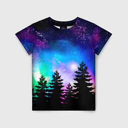 Детская футболка Космический лес, елки и звезды