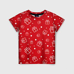 Детская футболка Новогодние подарки на красном фоне