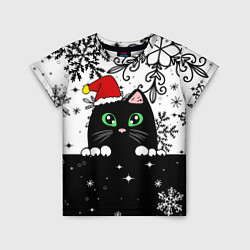 Детская футболка Новогодний кот в колпаке Санты