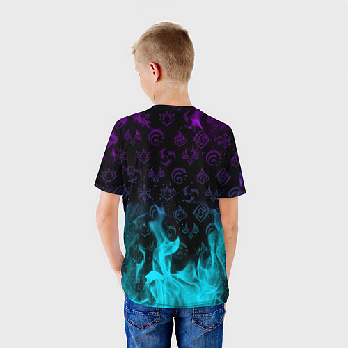 Детская футболка GENSHIN IMPACT ГЕРОИНИ В НЕОНОВОМ ОГНЕ NEON FIRE / 3D-принт – фото 4