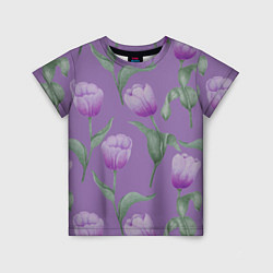 Детская футболка Фиолетовые тюльпаны с зелеными листьями