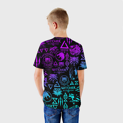 Детская футболка ВЕДЬМАК ЛОГОБОМБИНГ НЕОН / 3D-принт – фото 4