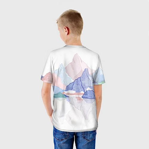 Детская футболка Разноцветные пастельные оттенки гор в отражении во / 3D-принт – фото 4