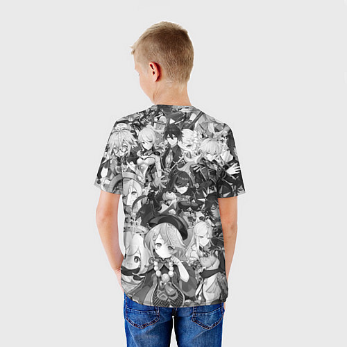 Детская футболка GENSHIN IMPACT АЛЬБЕДО НА ЧЁРНО БЕЛОМ ФОНЕ / 3D-принт – фото 4