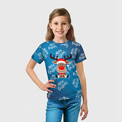 Футболка детская Merry Christmas Олень с подарком, цвет: 3D-принт — фото 2