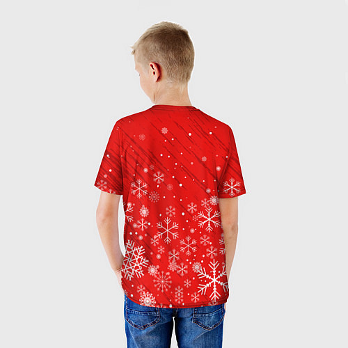 Детская футболка Снежинки летящие и Олень с подарком / 3D-принт – фото 4