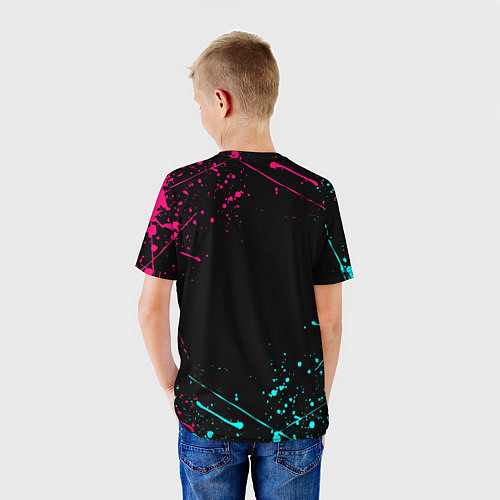 Детская футболка EXO BAND NEON LOGO НЕОНОВЫЕ БРЫЗГИ КРАСОК / 3D-принт – фото 4