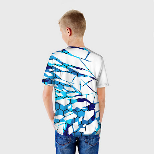 Детская футболка 3D ВЗРЫВ ПЛИТ Белые и синие осколки / 3D-принт – фото 4