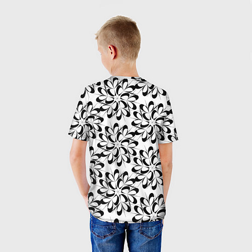 Детская футболка Чёрные цветы на белом / 3D-принт – фото 4