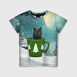 Детская футболка Черный кот в кружке