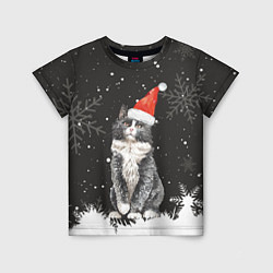 Детская футболка Новогодний Черный кот в кружке