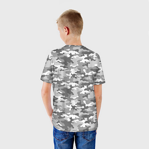Детская футболка Серый Военный Камуфляж / 3D-принт – фото 4