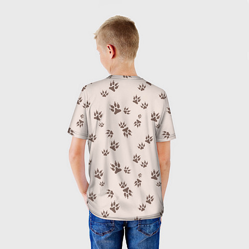 Детская футболка Бежевый паттерн лапки / 3D-принт – фото 4