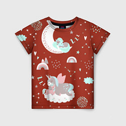 Детская футболка Единорог на облакеспящий единорог