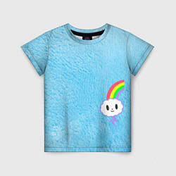 Детская футболка Облачко на голубом мехе с радугой парная