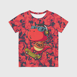 Детская футболка Веселый динозавр на скейте