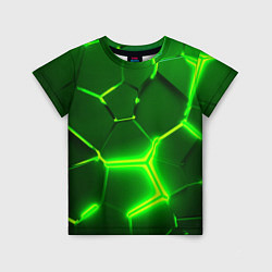 Детская футболка 3D ПЛИТЫ НЕОН NEON GREEN HEXAGON РАЗЛОМ