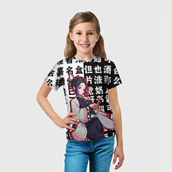 Футболка детская Шинобу Кочо и иероглифы Клинок рассекающий демонов, цвет: 3D-принт — фото 2