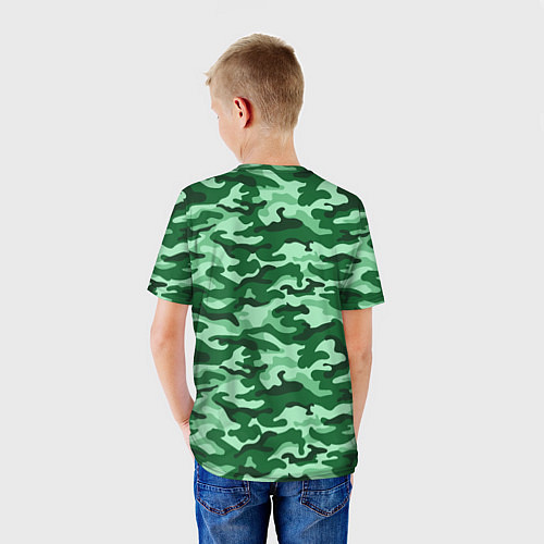 Детская футболка Зеленый монохромный камуфляж / 3D-принт – фото 4