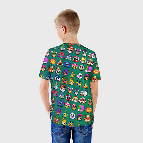 Детская футболка Значки на скины Бравл Старс Brawl Зеленый градиент / 3D-принт – фото 4