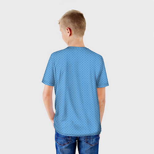 Детская футболка Вязаный узор голубого цвета / 3D-принт – фото 4