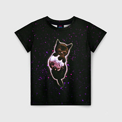 Детская футболка Котенок в космосе - звезды неон